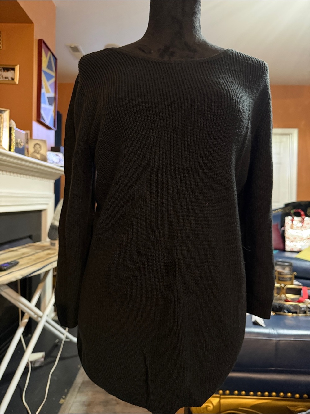 SOHO NY&Co Womens Black Knit Boatneck Sweater-Back cutout